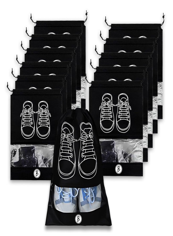 Btag Shoe Bag for Travel & Storage | Water-Resistant Shoe Organizer for Men & Women |Foldable Shoe Cover for Luggage & Closet | Travel Accessories for Footwear Protection (Black,Pack of 12)
